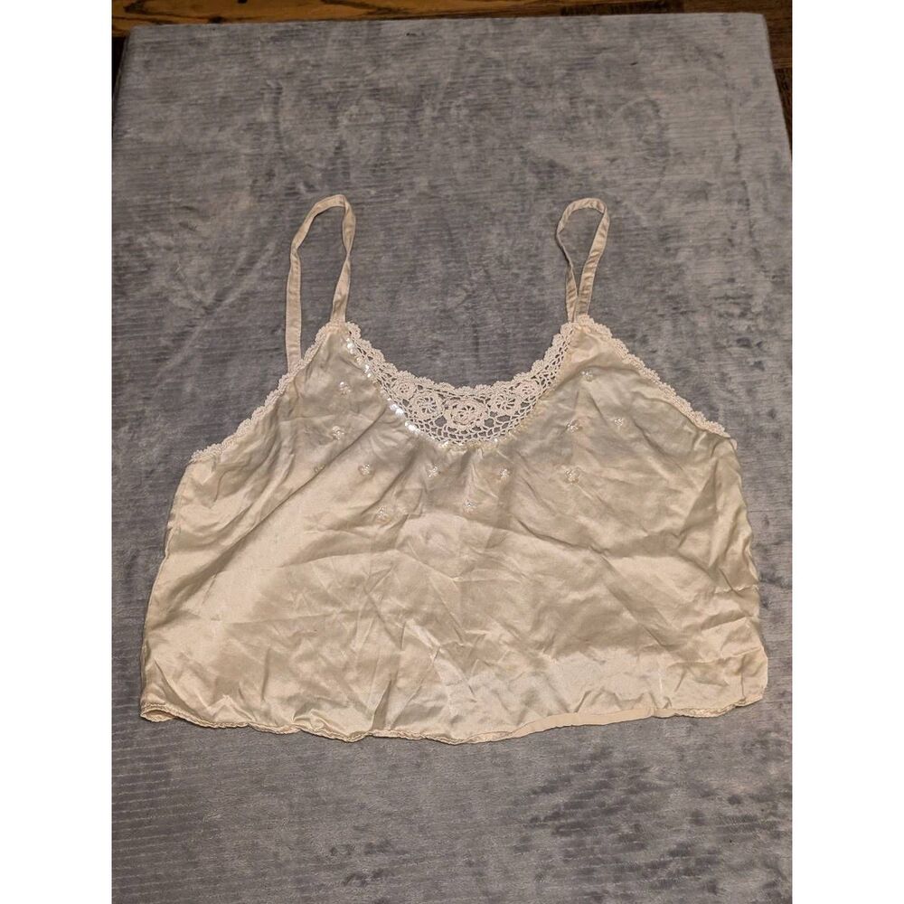 Vintage Y2K Lim's size L Silk Blend Beaded Crop Cami Tank Top Camisole